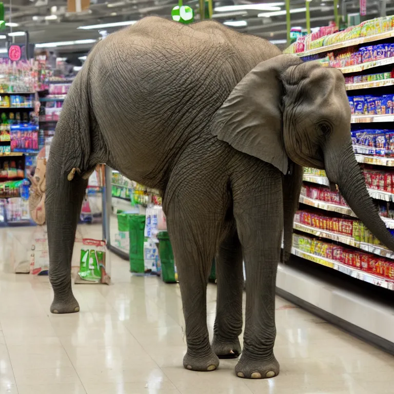 Image similar to An elephant waiting in line at the supermarket