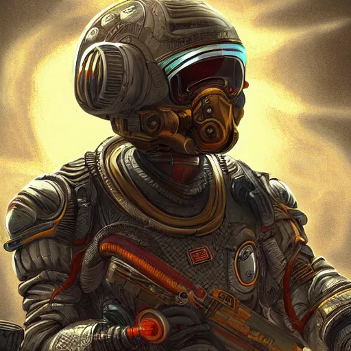 Prompt: space cop, scifi, intricate, highly detailed, digital painting, concept art, sharp focus, illustration,