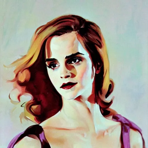 Prompt: sexy pinup art of emma watson in the role of hermione granger, artwork by greg manchess, cinematic composition, award winning, 1 9 5 6