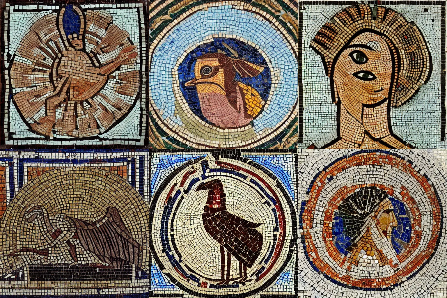 Prompt: silly goose in a ancient greek mosaic
