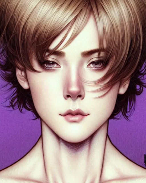 Prompt: ' bored woman with short hair ', closeup shot of face, beautiful shadowing, soft shadowing, reflective surfaces, illustrated completely, 8 k beautifully detailed pencil illustration, extremely hyper - detailed pencil illustration, intricate, epic composition, masterpiece, bold complimentary colors. stunning masterfully illustrated by artgerm, range murata, alphonse mucha, katsuhiro otomo.