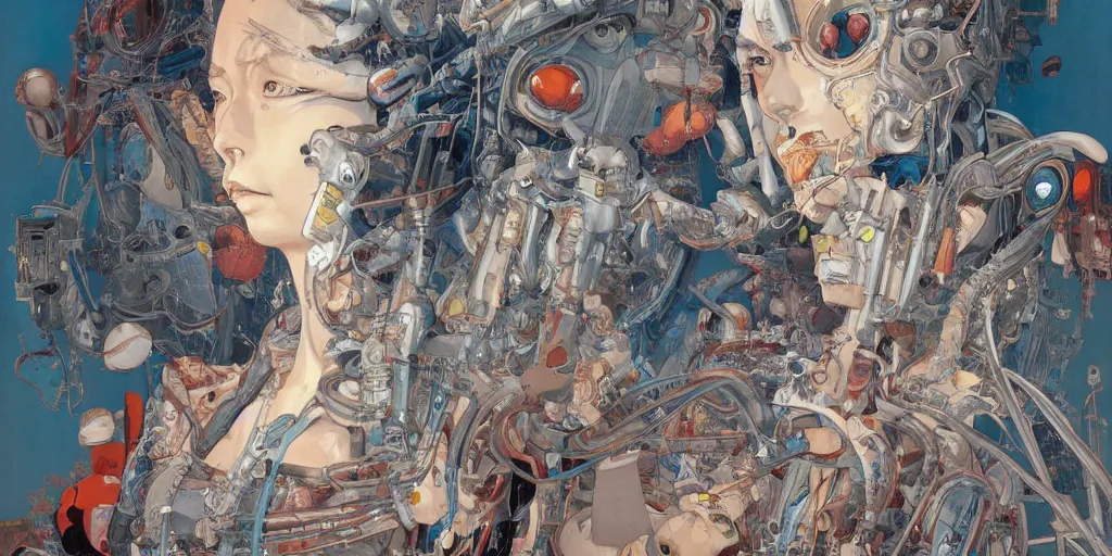 Image similar to gigantic oil painting art by james jean and katsuhiro otomo and moebius, inspired by ghost in the shell anime, smooth face feature, intricate oil painting, high detail illustration, sharp high detail, manga and anime 1 9 9 9