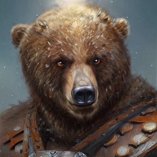 Prompt: a portrait of a bear druid dressed with a leather armor, by justin gerard and jean baptiste monge, digital art, realistic painting, dnd, character design, trending on artstation