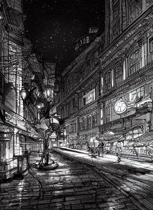 Image similar to Budapest , Dynamic lighting, cinematic, extremely high detail, photo realistic, cinematic lighting, pen and ink, intricate line drawings, post processed, artstation, matte painting, style by Paru Itagaki