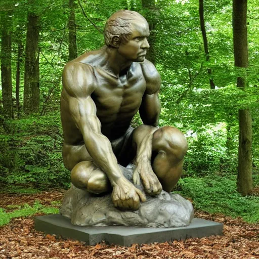 Image similar to scratch sketch of The thinker sculpture in the style of William Bartram with mushrooms at the base , placed in a lush forest