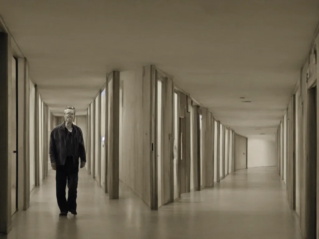 Prompt: bob from twin peaks in a long corridor