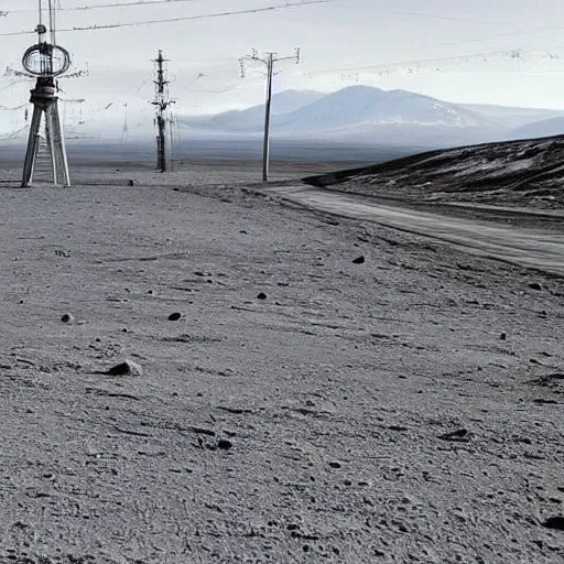 Image similar to moonwalker photo, city street on the moon, detailed image of the future norilsk base, lunar landscape