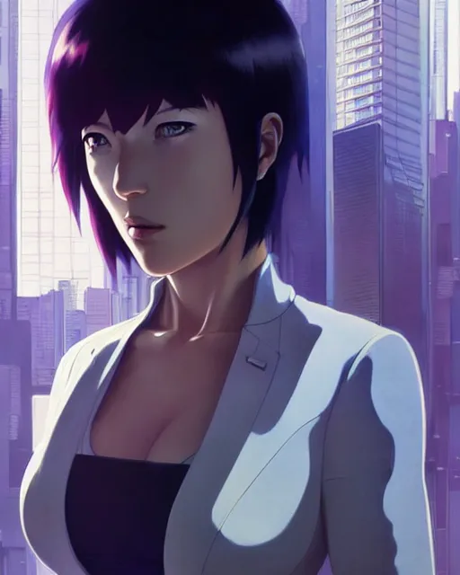 Image similar to motoko kusanagi, anime, realistic shaded lighting by ilya kuvshinov katsuhiro otomo ghost - in - the - shell, magali villeneuve, artgerm, rutkowski, wlop jeremy lipkin and giuseppe dangelico pino and michael garmash and rob rey in official suit