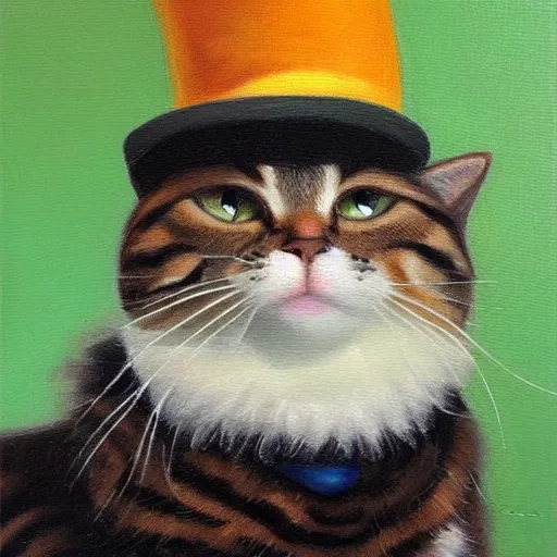 Prompt: a cat in a hat, oil painting, highly detailed