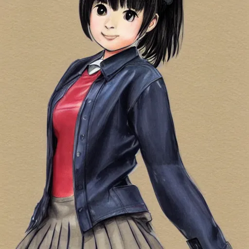 Image similar to a perfect, realistic professional digital sketch of a Japanese schoolgirl in style of Marvel, full length, by pen and watercolor, by a professional American senior artist on ArtStation, a hollywood-style sketch, on high-quality paper