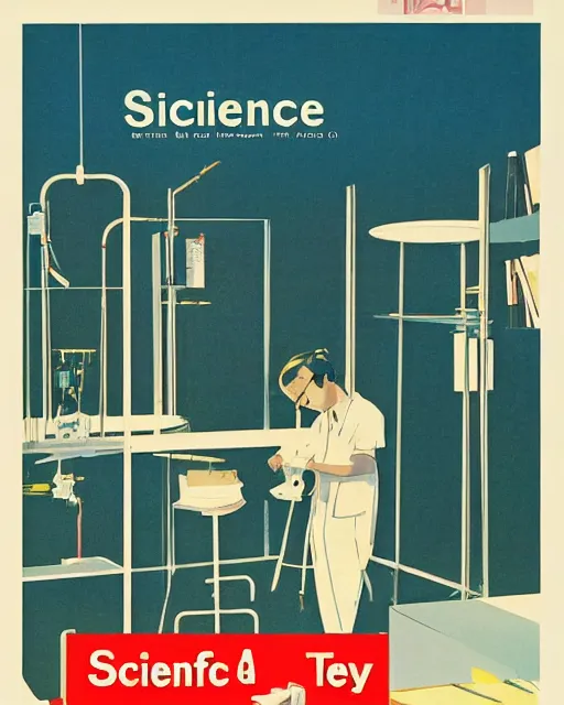 Prompt: science lab. clean cel shaded vector art. illustration art by tatsuro kiuchi and and john berkey 1 9 6 0 s psychology book cover