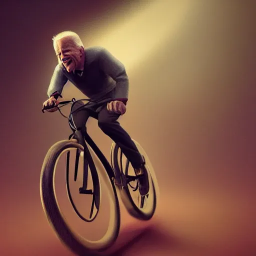 Prompt: Hyper realistic portrait of Joe Biden riding a bicycle made of hair, Cinematic lighting, ultra super good realistic 3D render by Gerald Brom and James Jean, Trending on Artstation, I can't believe how detailed this is, 8k, post processing, sharp focus.