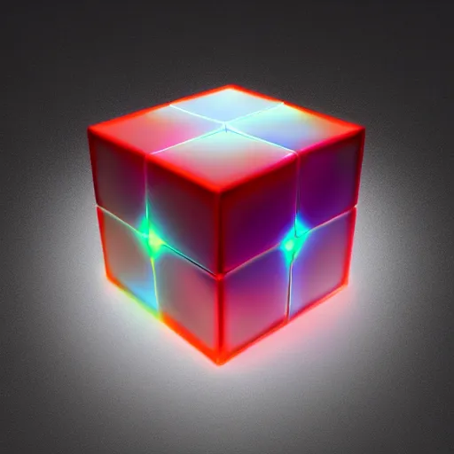 Image similar to glowing magic cube. hyper real, trending on artstation