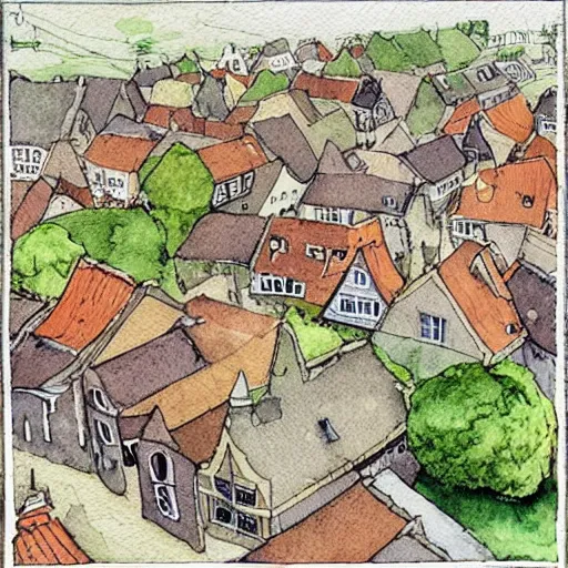 Image similar to a building in a typical dutch village. isometric aerial view. whimsical watercolor illustration by anton pieck. very detailed