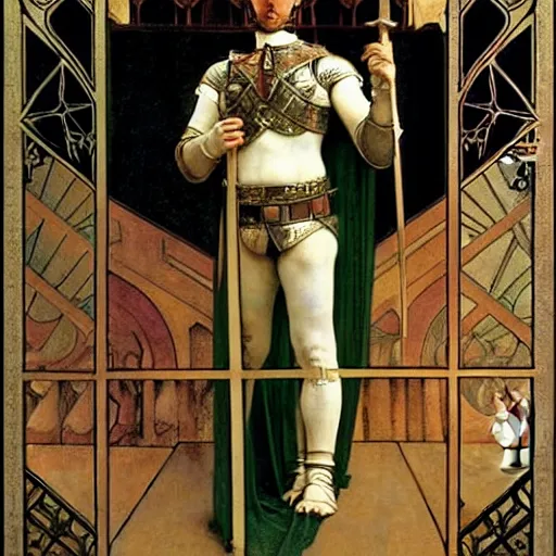 Prompt: The castle Knight, major arcana palace occult, by paul delaroche, alphonse mucha and arnold böcklin arnold böcklin hyperrealistic 8k, very detailed