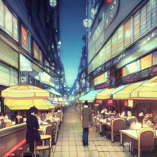 Image similar to Shinjuku Cafe, Anime concept art by Makoto Shinkai