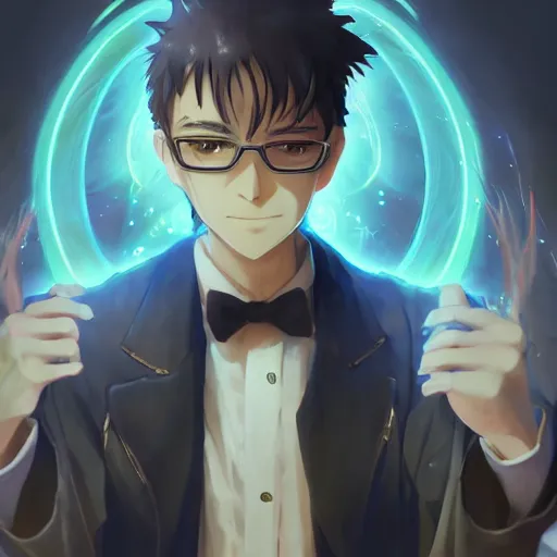 Image similar to portrait of robert oppenheimer - exorcist, anime fantasy illustration by tomoyuki yamasaki, kyoto studio, madhouse, ufotable, square enix, cinematic lighting, trending on artstation