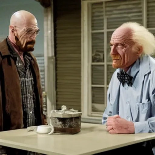 Image similar to still of walter white meeting dr. emmett brown scene