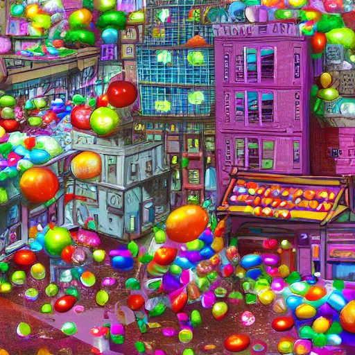 Prompt: a city made out of candy, digital art, concept art