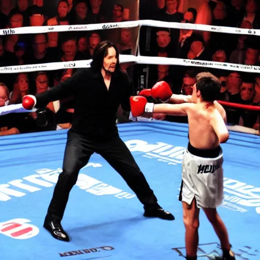 Prompt: Keanu reeves fights elon musk boxing