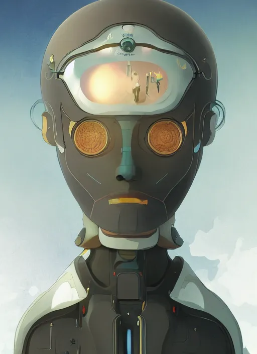 Image similar to solarpunk half human half robot character design by studio ghibli, cgsociety, artstation