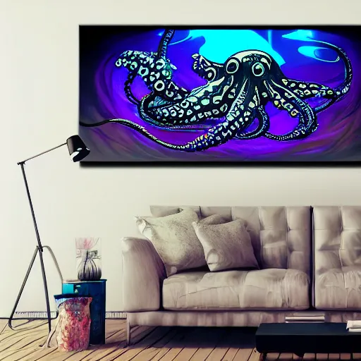 Prompt: big octopus monster burning neon city digital art, highly detailed, 4k,