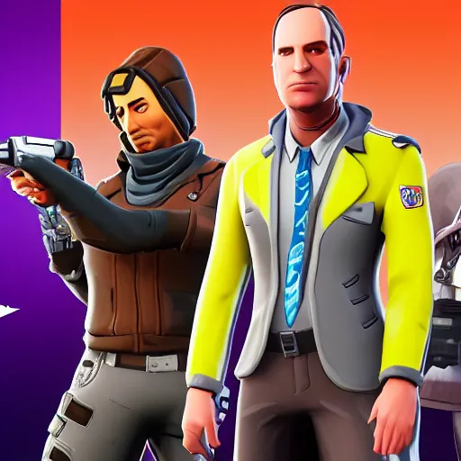 Image similar to saul goodman from breaking bad and jetstream sam, in the game fortnite