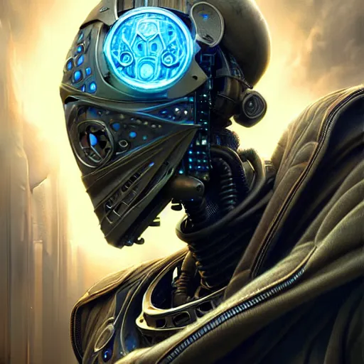 Image similar to low angle shot of a cyberpunk gazmask robot character, intricate, elegant, highly detailed, centered, digital painting, artstation, concept art, smooth, sharp focus, illustration, artgerm, Tomasz Alen Kopera, Peter Mohrbacher, donato giancola, Joseph Christian Leyendecker, WLOP, Boris Vallejo