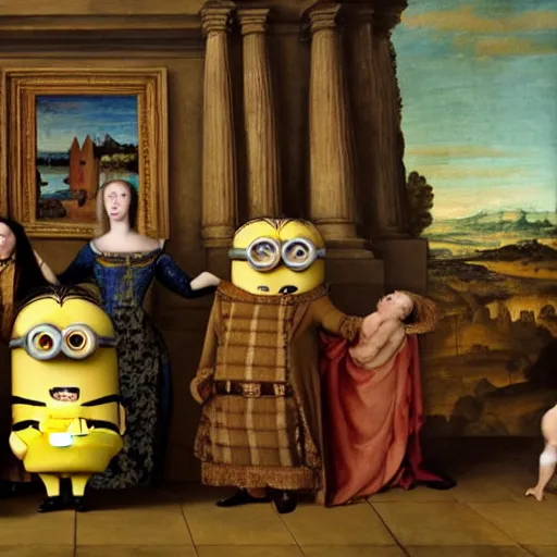 Prompt: the minions in a renaissance painting