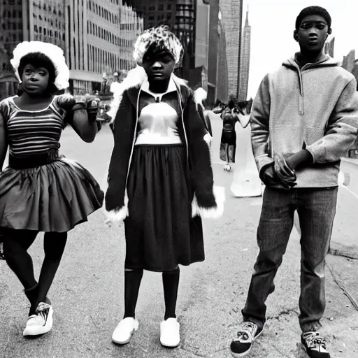 Image similar to photo of african - american teenagers on the streets of nyc in the style of diane arbus