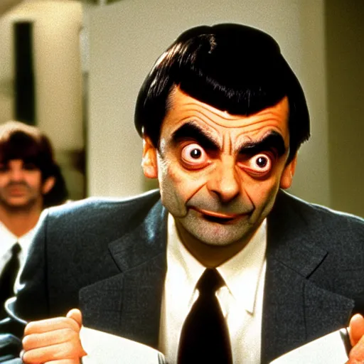 Prompt: Mr. Bean as a character in Pulp Fiction, movie still