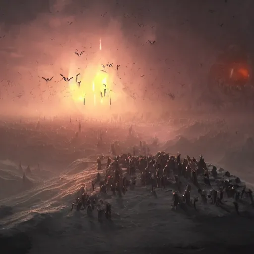 Image similar to swarm of fallen angels on the horizon, Artstation