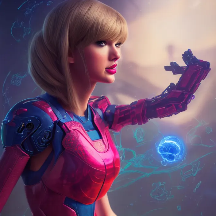 Image similar to portrait of Taylor Swift as SAMUS. HD, 4K. intricate abstract. intricate artwork. by Tooth Wu, wlop, beeple, dan mumford. octane render, trending on artstation, greg rutkowski very coherent symmetrical artwork. cinematic, hyper realism, high detail, octane render, 8k, iridescent accents