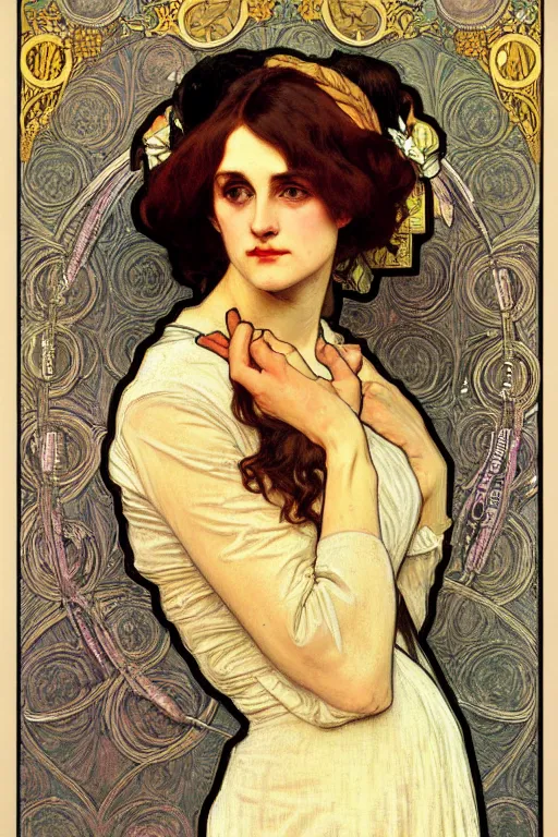 Prompt: victorian lady, painting by rossetti, alphonse mucha, detailed art, artstation