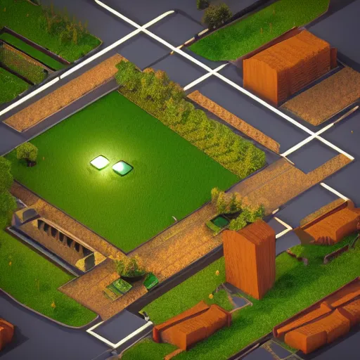 Prompt: isometric game art outdoor world with grid that separates isnalnds, lights with bloom, trending on artstation, mohamed chahin style, vray render with ambient lights and volume 4 k