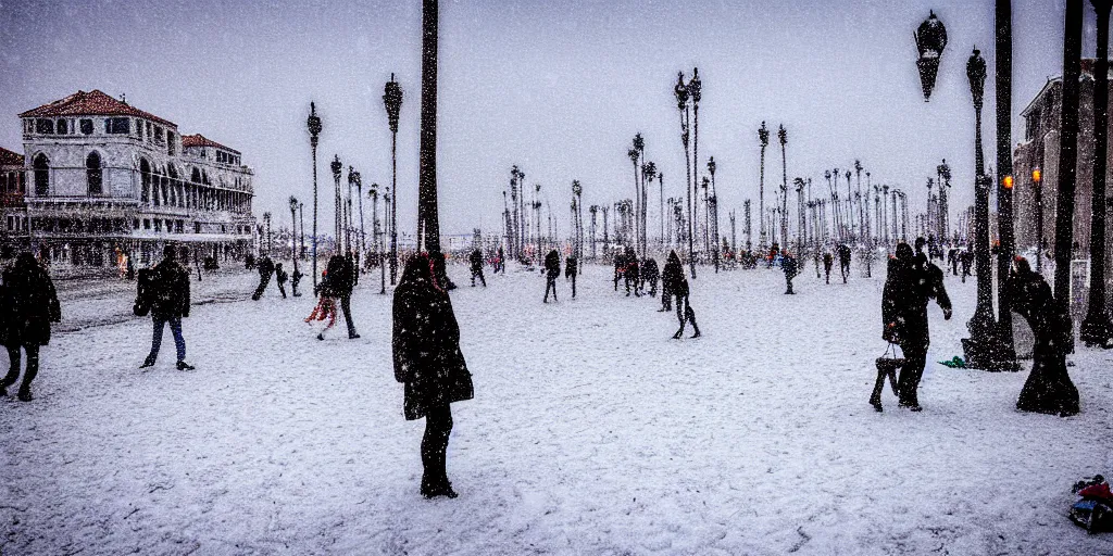 Image similar to venice beach in the snow, photograph,