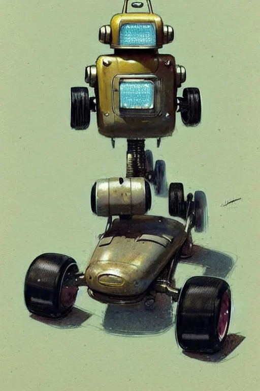 Image similar to ( ( ( ( ( 1 9 5 0 s retro future android robot gokart. muted colors., ) ) ) ) ) by jean - baptiste monge,!!!!!!!!!!!!!!!!!!!!!!!!!
