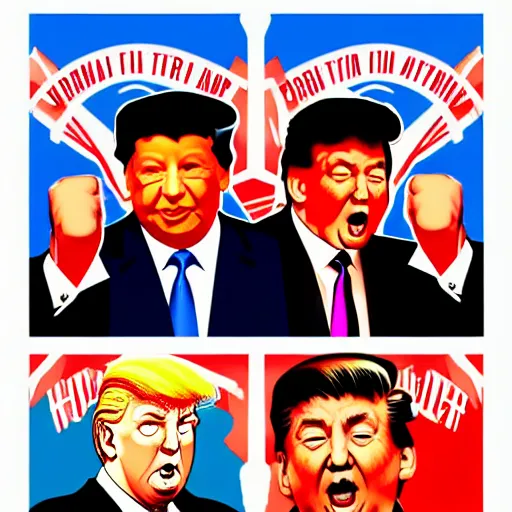 Prompt: xi jinping vs donald trump, street fighters, street fighter, fight, fistfight, digital art, cartoon