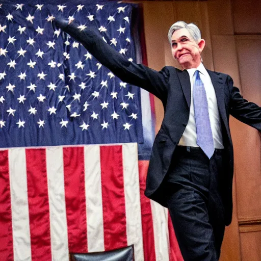 Prompt: Jerome Powell dancing in front of congress