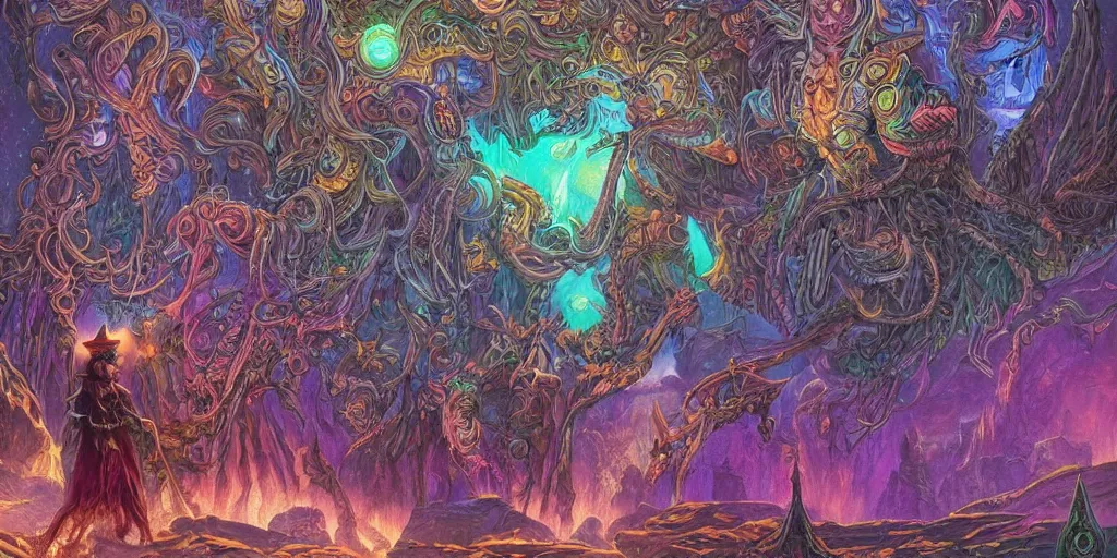 Image similar to list of colouring pages from the otherworldly fantasy items book, glowing lights, epic fantasy, colorfully, detailed illustration, digital art, highly saturated colors, overdetailed art, concept art, detailed illustration, hd, 4 k, digital art, greg rutkowski, dan mumford, trending on artstation