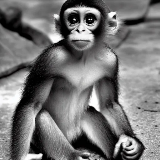 Image similar to cute baby monkey full body photo, ILFORD XP2 Super