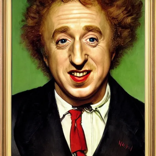 Image similar to a portrait painting of Gene Wilder. Painted by Norman Rockwell