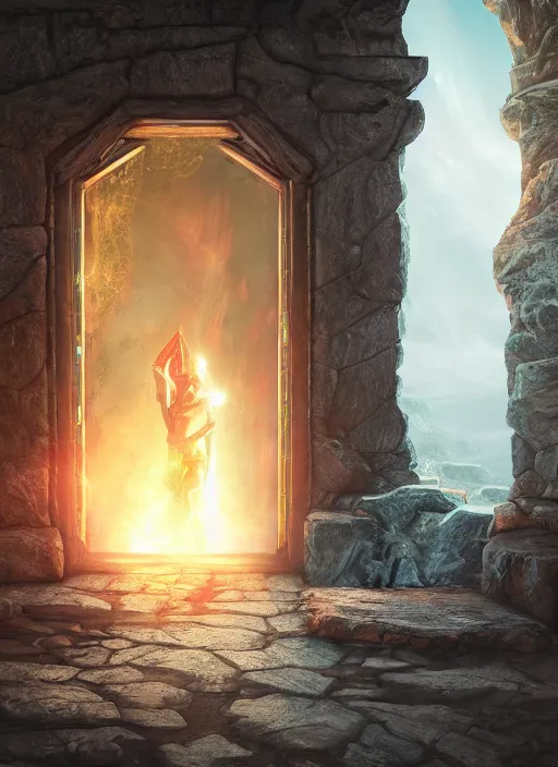 Prompt: An epic fantasy comic book style painting of a laser Shipibo textile doorway to eternity, unreal 5, DAZ, hyperrealistic, octane render, cosplay, RPG portrait, dynamic lighting