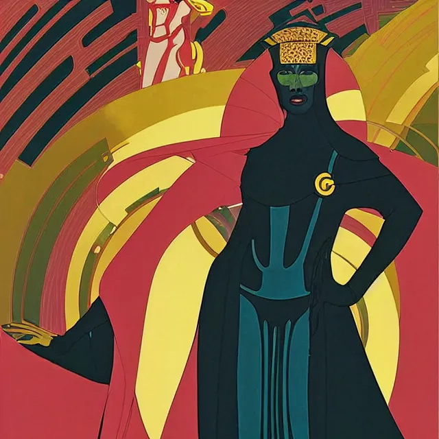 Prompt: a portrait of grace jones as queen amidala of naboo, art by thomas cooper gotch and patrick nagel and erte, star wars art deco, art nouveau