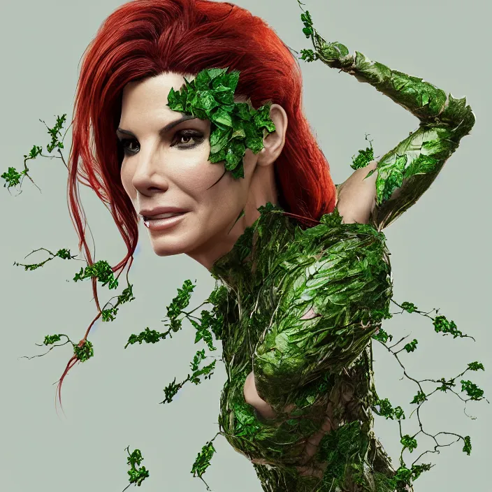 Image similar to portrait of Sandra Bullock as a Poison Ivy in Batman & Robin 1997. intricate artwork. by Tooth Wu, wlop, beeple, dan mumford. octane render, trending on artstation, greg rutkowski very coherent symmetrical artwork. cinematic, hyper realism, high detail, octane render, 8k