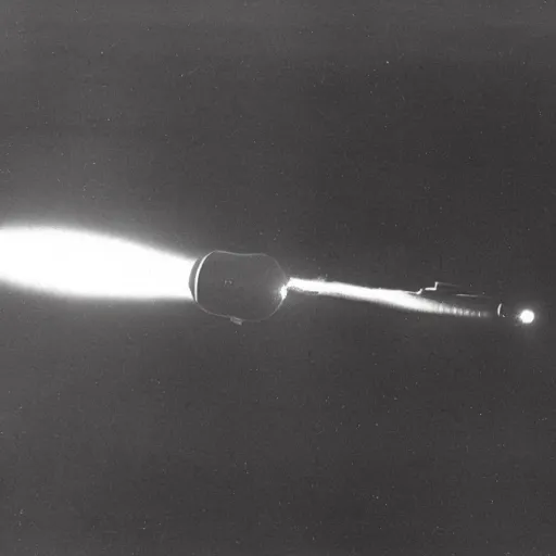 Prompt: archive photo of a prototype 1 9 4 0's spaceship launch