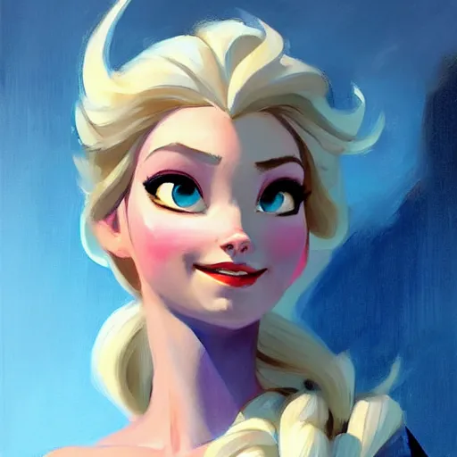 Image similar to greg manchess portrait painting of elsa from frozen as overwatch character, medium shot, asymmetrical, profile picture, organic painting, sunny day, matte painting, bold shapes, hard edges, street art, trending on artstation, by huang guangjian and gil elvgren and sachin teng