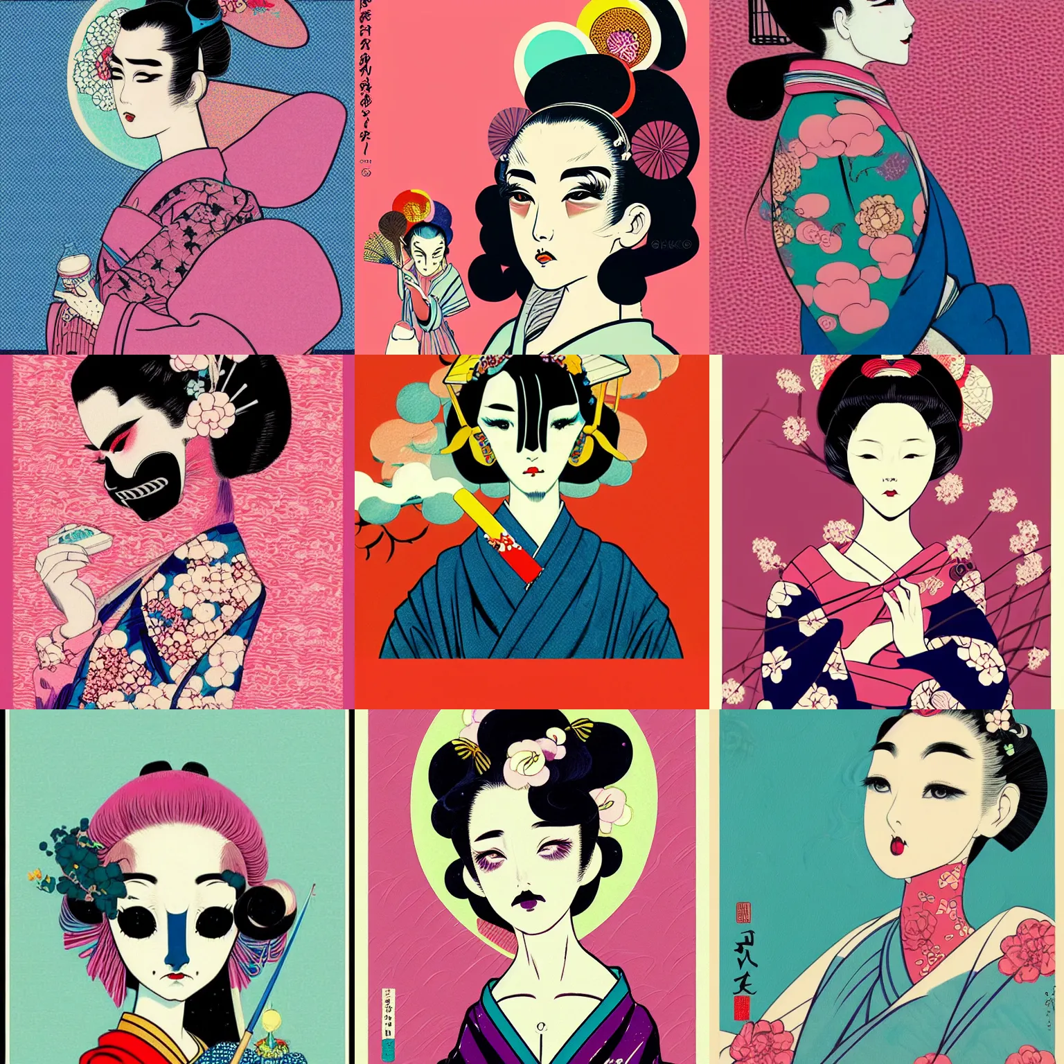 beautiful vogue geisha by hokusai, hikari shimoda, | Stable Diffusion ...