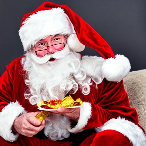 Image similar to santa unhinging his jaw while eating a child