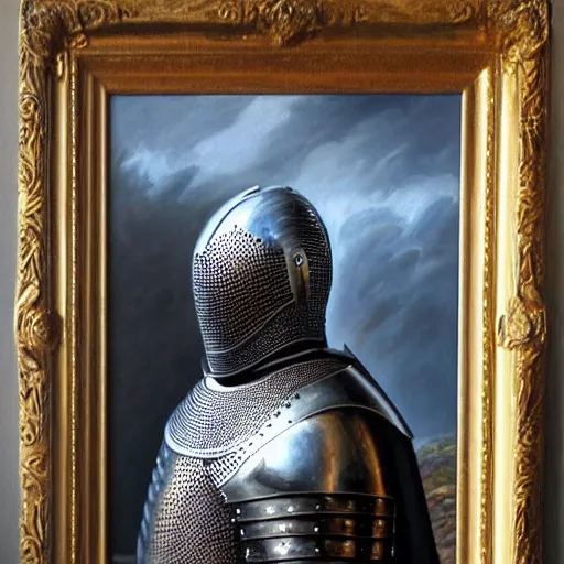 Prompt: beautiful oil portrait painting of alwyte armor, medieval armor, knight, natural light, outside